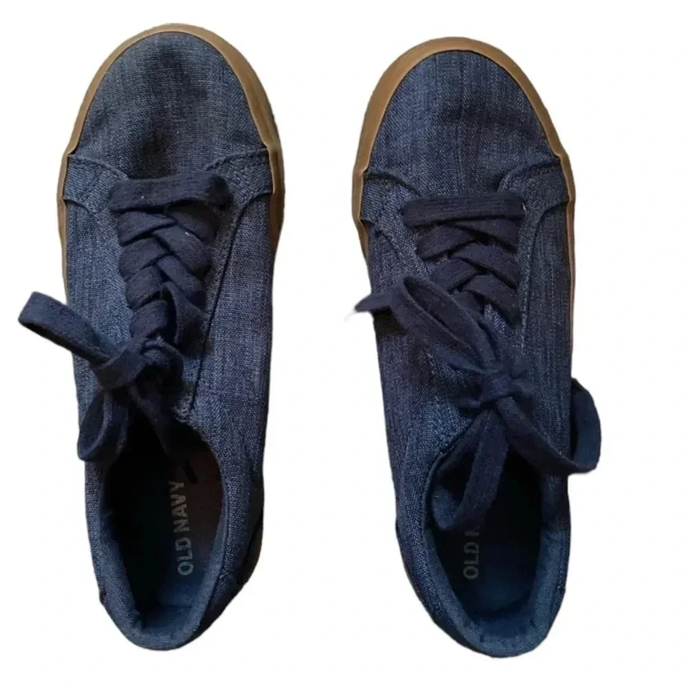 Kids Old Navy Canvas Sneakers Navy Laces Tan Sole Size 2